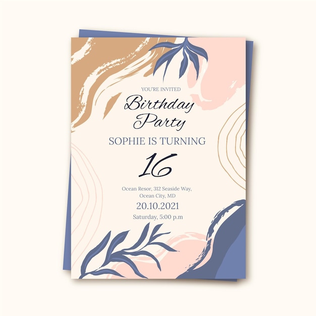 Free Vector hand drawn flat abstract shapes birthday invitation template