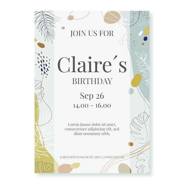 Free Vector hand drawn flat abstract shapes birthday invitation template