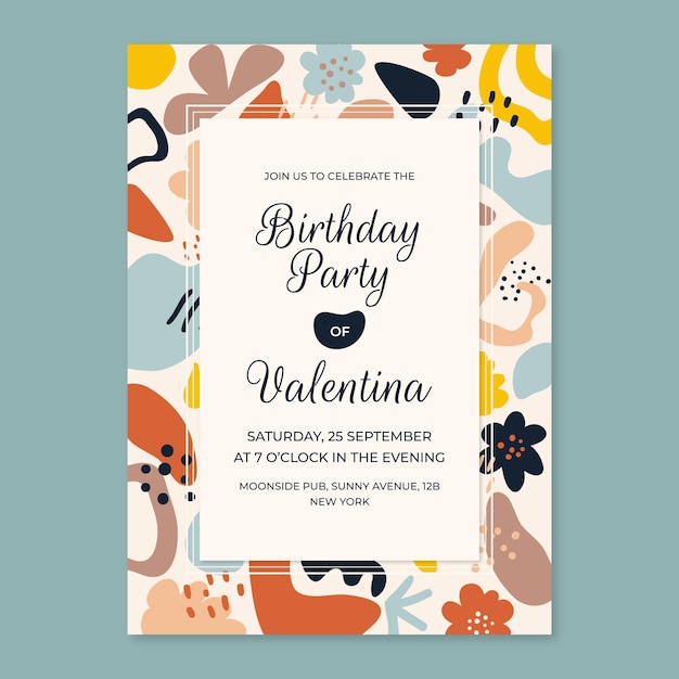 Free Vector hand drawn flat abstract shapes birthday invitation template