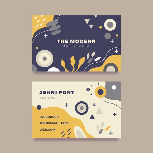 Hand drawn flat abstract shapes horizontal business card template