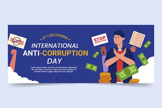 Hand drawn flat anti corruption day horizontal banner