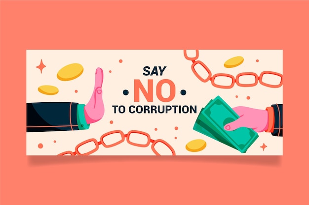 Hand drawn flat anti corruption day horizontal banner