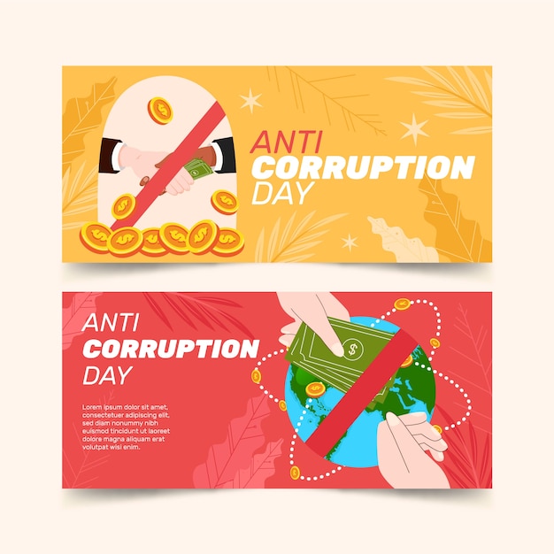 Hand drawn flat anti corruption day horizontal banners set