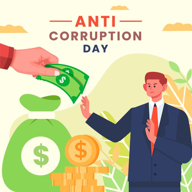 Hand drawn flat anti corruption day illustration