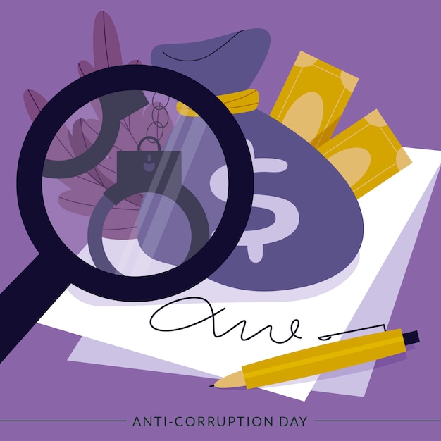 Hand drawn flat anti corruption day illustration