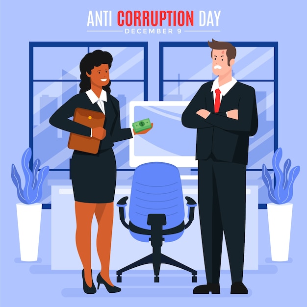 Hand drawn flat anti corruption day illustration