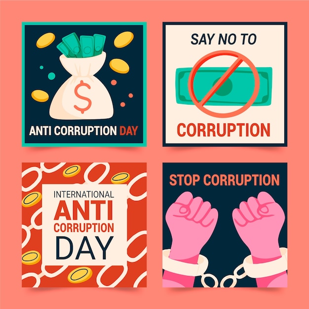 Hand drawn flat anti corruption day instagram posts collection