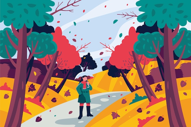 Hand drawn flat autumn background