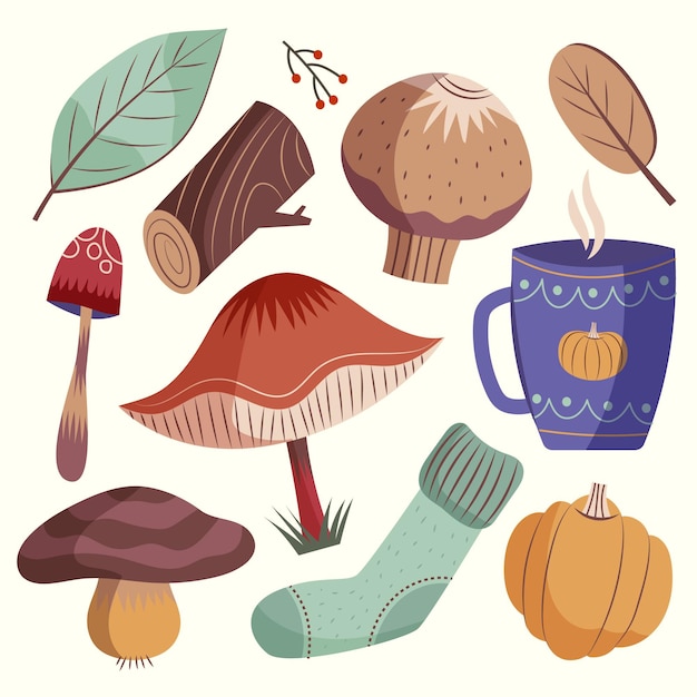 Free Vector hand drawn flat autumn elements collection