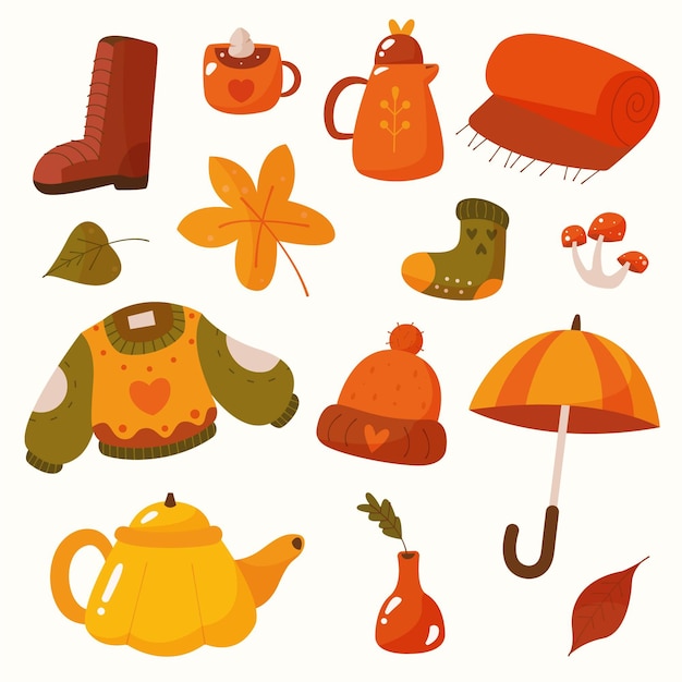 Free Vector hand drawn flat autumn elements collection