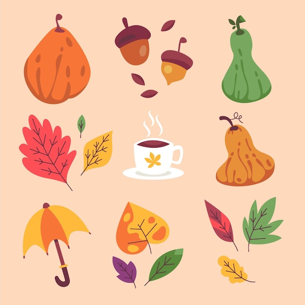 Free Vector hand drawn flat autumn elements collection