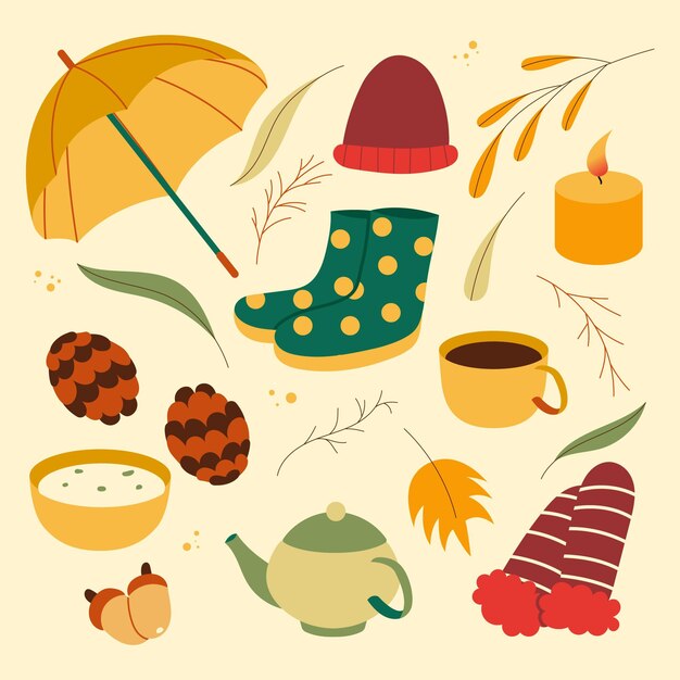 Free Vector hand drawn flat autumn elements collection