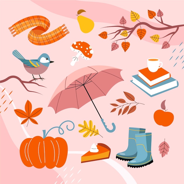 Free Vector hand drawn flat autumn elements collection