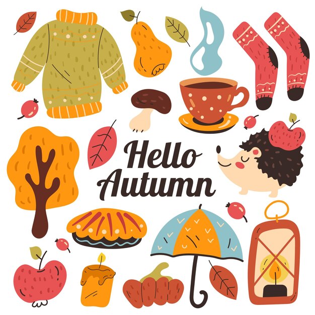 Hand drawn flat autumn elements collection