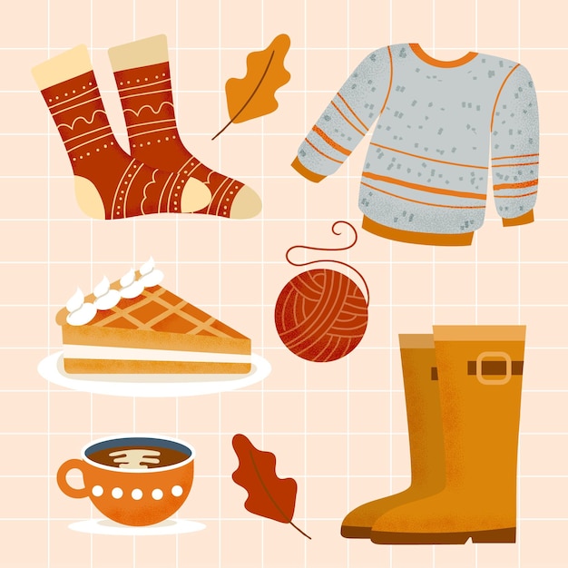 Free Vector hand drawn flat autumn elements collection