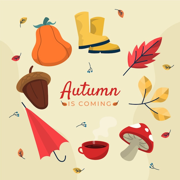 Hand drawn flat autumn elements collection