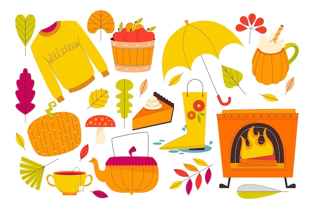 Free Vector hand drawn flat autumn elements collection