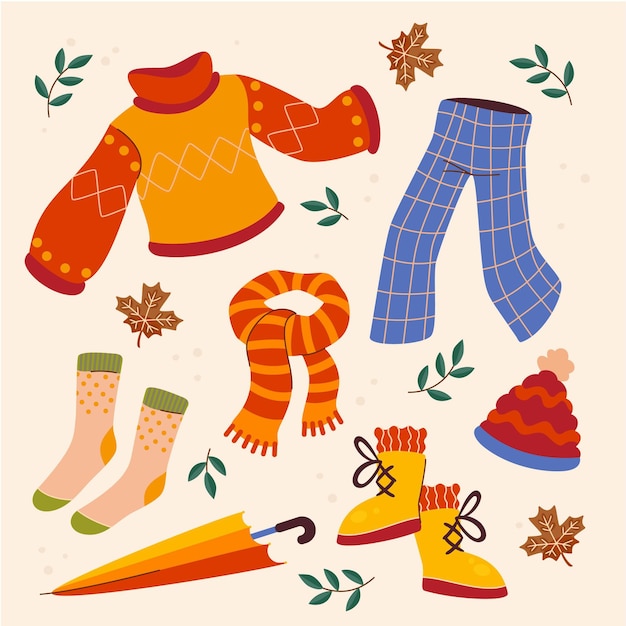 Free Vector hand drawn flat autumn elements collection