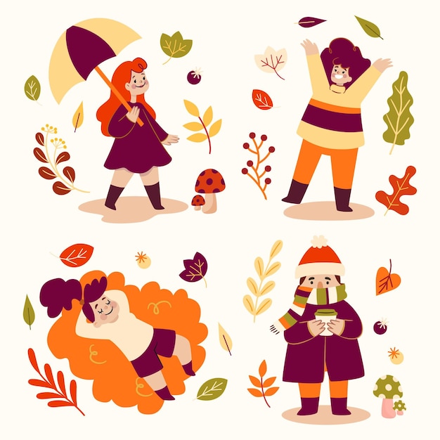 Hand drawn flat autumn elements collection