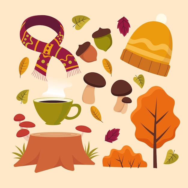 Free Vector hand drawn flat autumn elements collection