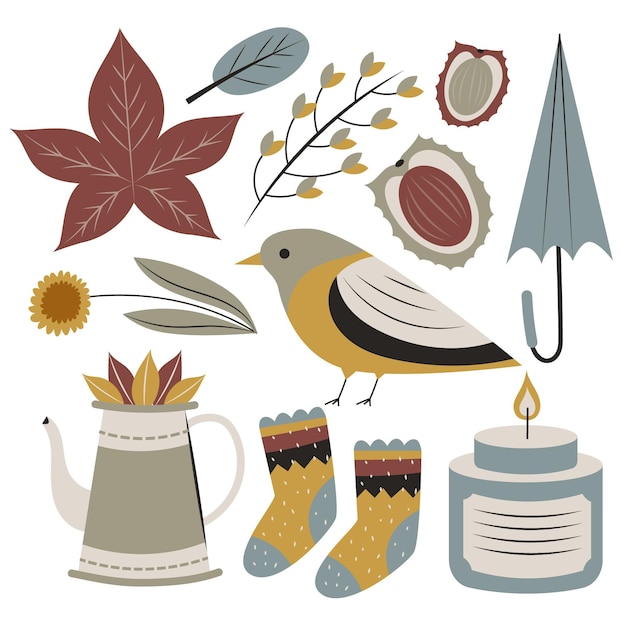 Free vector hand drawn flat autumn elements collection