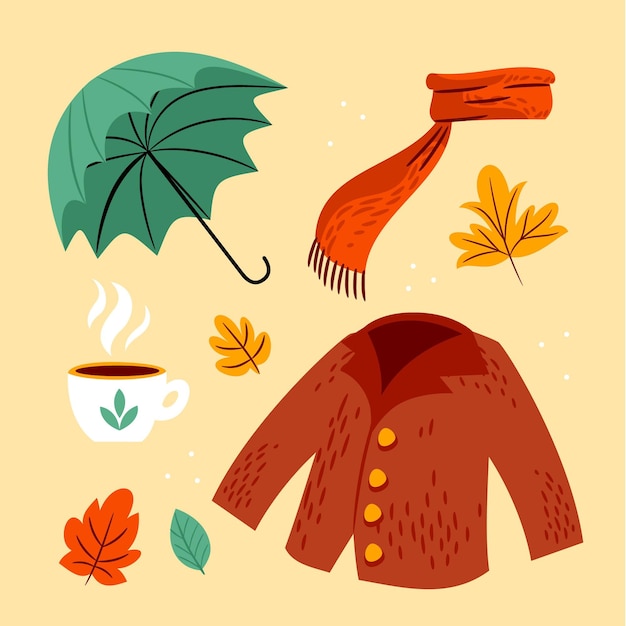 Hand drawn flat autumn elements collection