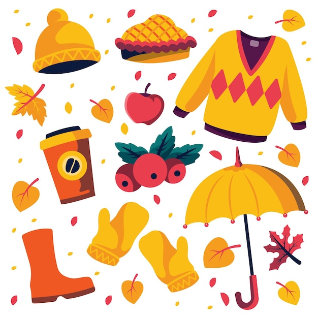 Free Vector hand drawn flat autumn elements collection