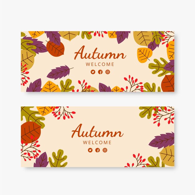 Hand drawn flat autumn horizontal banners set