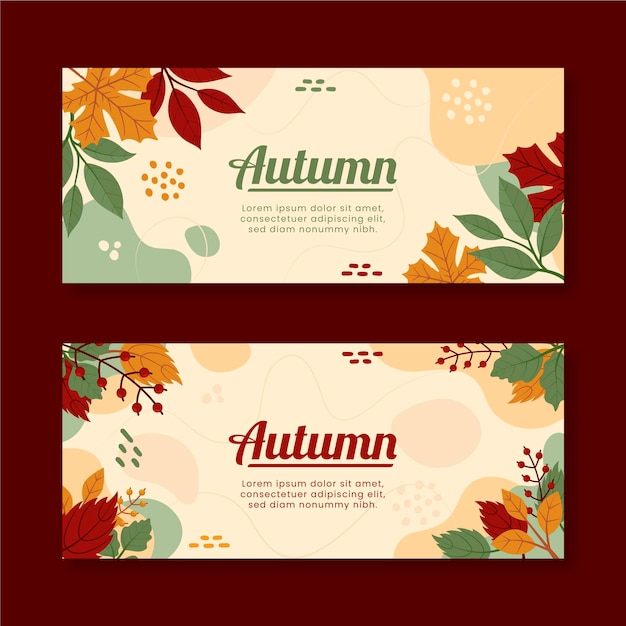 Hand drawn flat autumn horizontal banners set