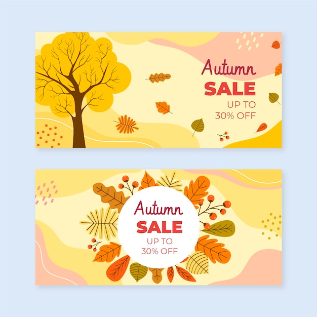 Hand drawn flat autumn horizontal sale banners set