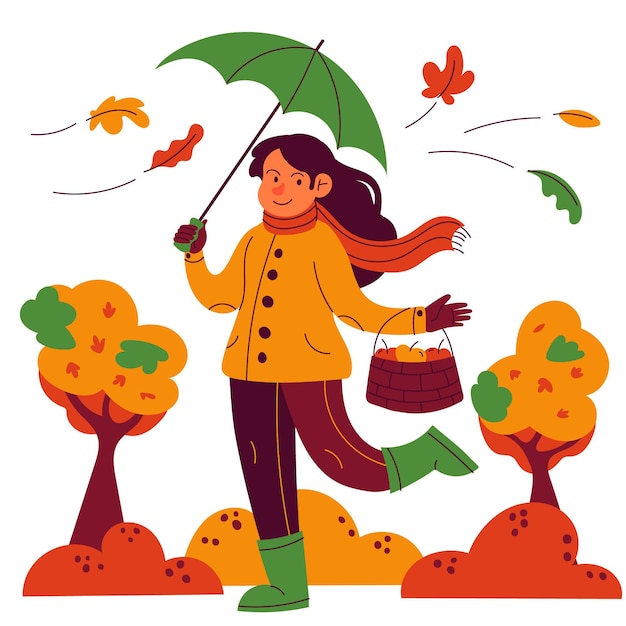 Hand drawn flat autumn illustration