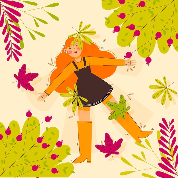 Hand drawn flat autumn illustration