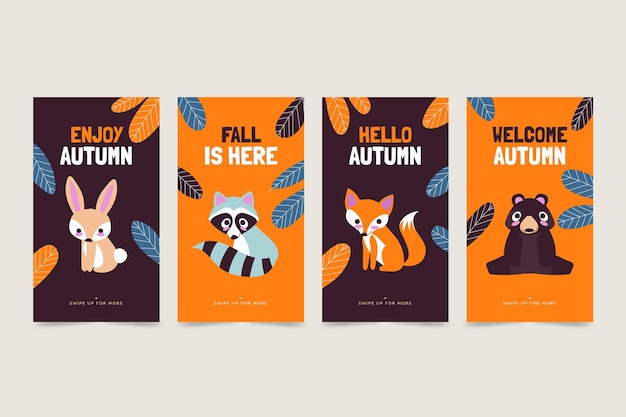 Free Vector hand drawn flat autumn instagram stories collection