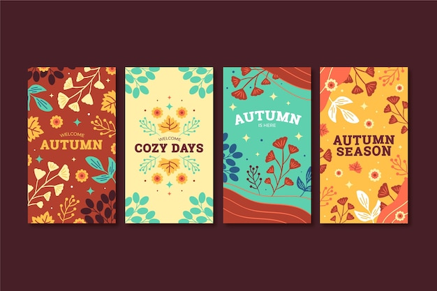 Free vector hand drawn flat autumn instagram stories collection