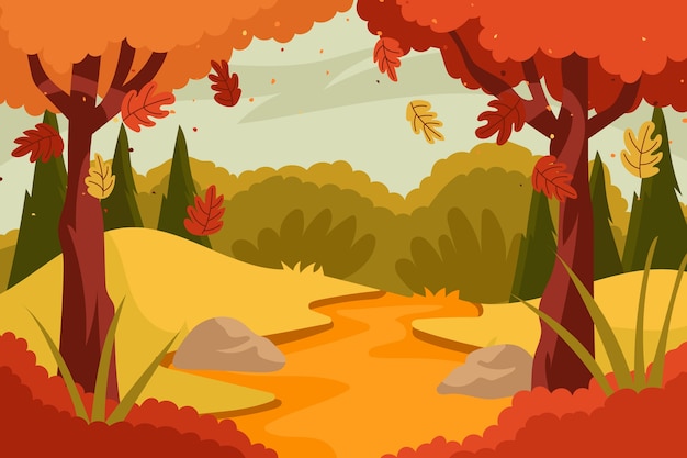 Free Vector hand drawn flat autumn landscape