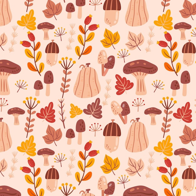 Hand drawn flat autumn pattern design