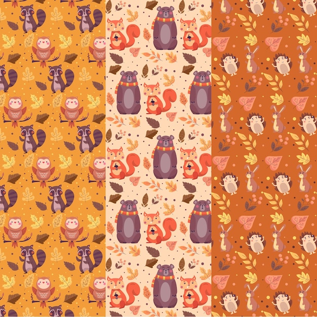 Free Vector hand drawn flat autumn patterns collection