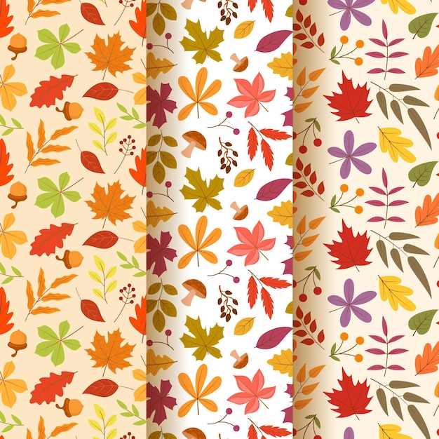 Hand drawn flat autumn patterns collection