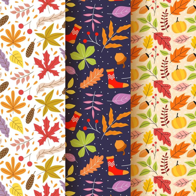 Hand drawn flat autumn patterns collection