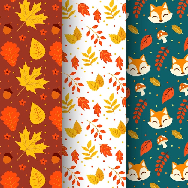 Free vector hand drawn flat autumn patterns collection