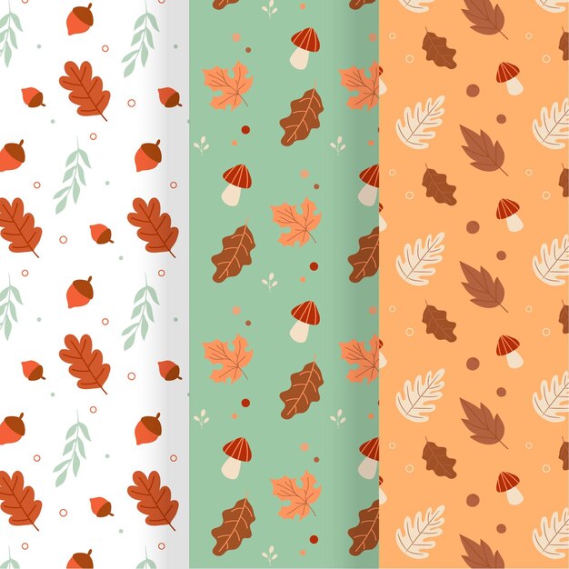 Hand drawn flat autumn patterns collection