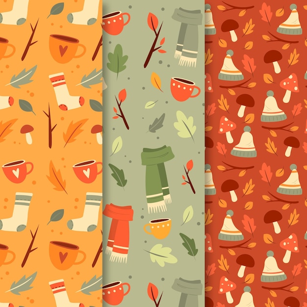 Free Vector hand drawn flat autumn patterns collection