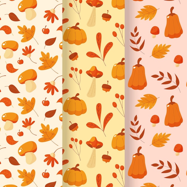 Free vector hand drawn flat autumn patterns collection