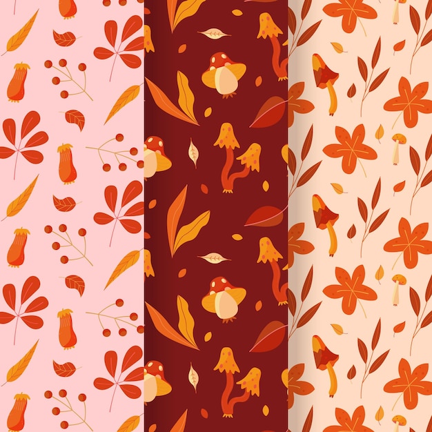 Free vector hand drawn flat autumn patterns collection