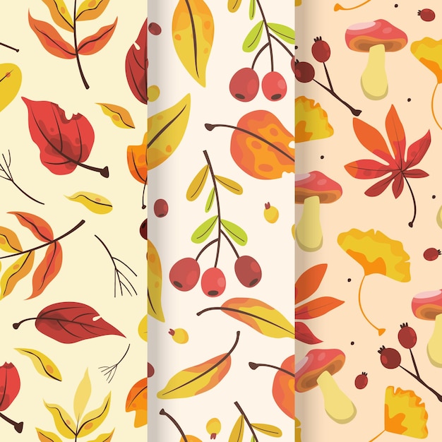 Free vector hand drawn flat autumn patterns collection