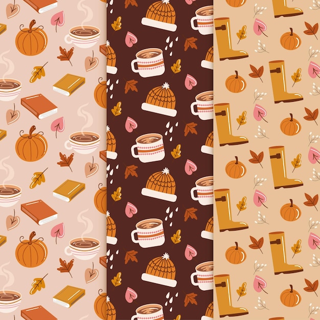 Free Vector hand drawn flat autumn patterns collection