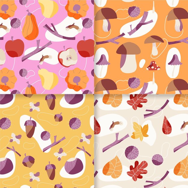 Hand drawn flat autumn patterns collection