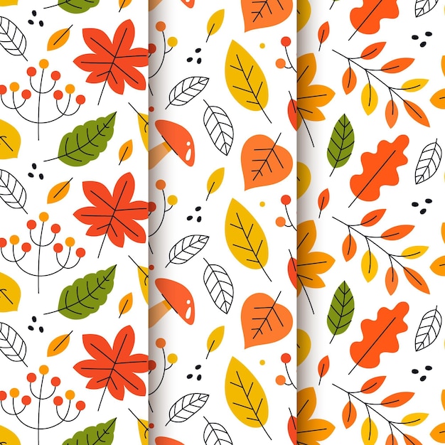 Free vector hand drawn flat autumn patterns collection