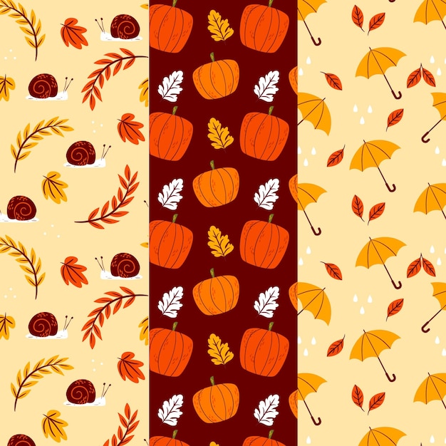 Hand drawn flat autumn patterns collection