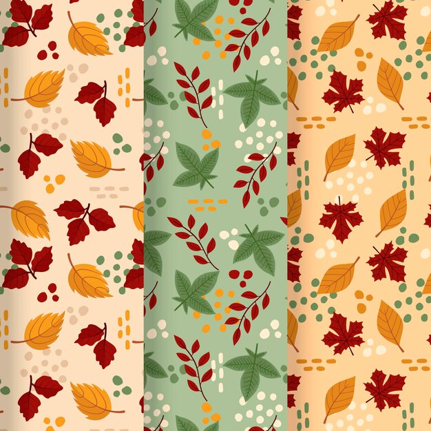 Hand drawn flat autumn patterns collection